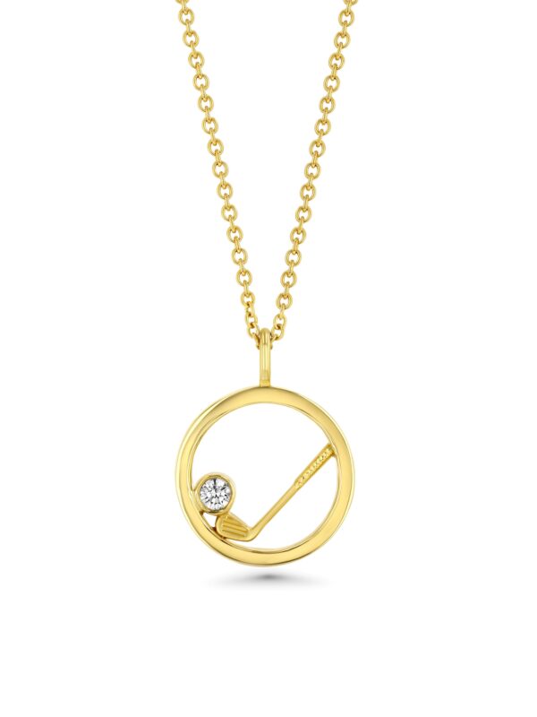 18k Gold Golf Club Necklace With a Diamond