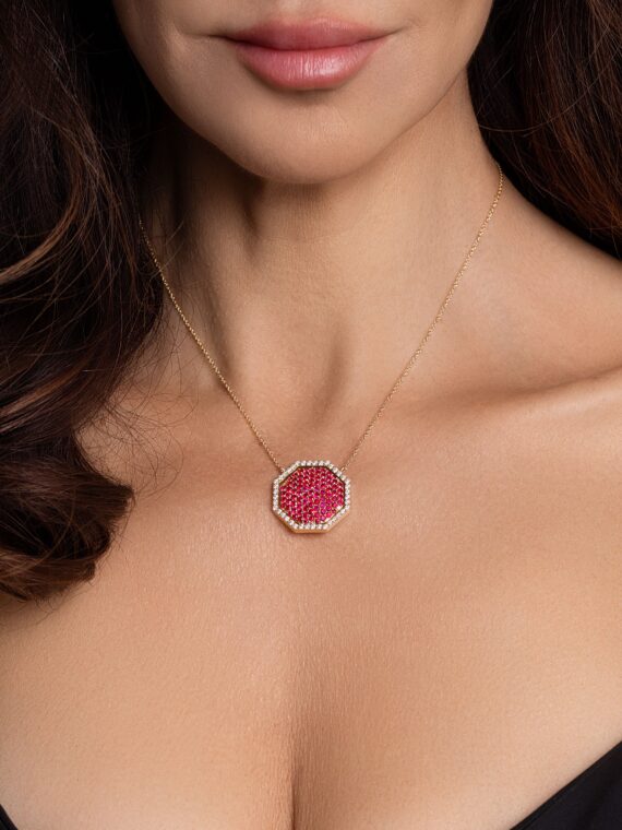 One for Two 18k Yellow Gold Necklace with Diamonds Champagne Diamonds and Rubies Large model 1 570x760 1